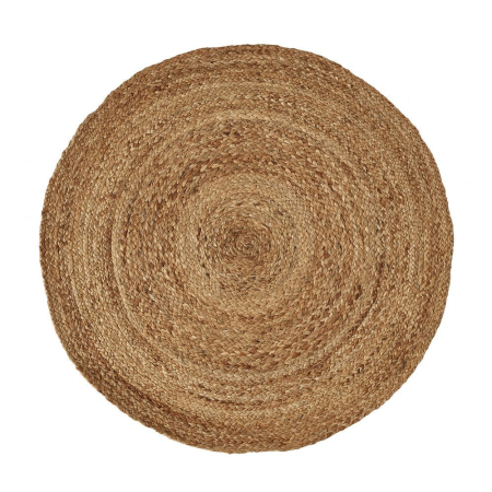 Organic Natural - Covor rotund din iută naturală cu împletitură concentrică, cu inele aurii din fire groase