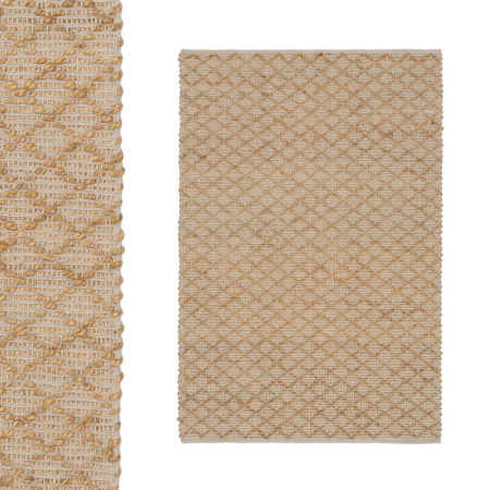 Textile in Stil Japandi - Covor scandinav în crem și natural din iută și bumbac, cu plasă fină