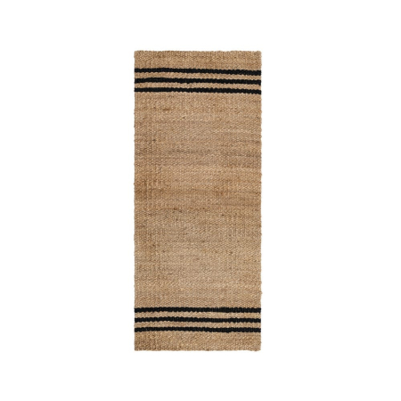 Textile - Covor traversă din iută natural cu dungi negre Altea – vedere de sus, benzi negre la capete, textură de iută.