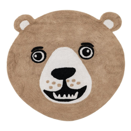 Covor maro-bej in forma de cap de ursulet, cu fir aplicat manual, cu expresie reliefata, 100 cm