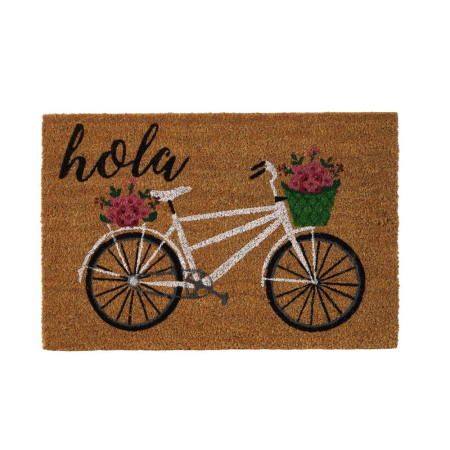 Covoare - Covoraș din fibră de cocos cu bicicletă albă și Hola