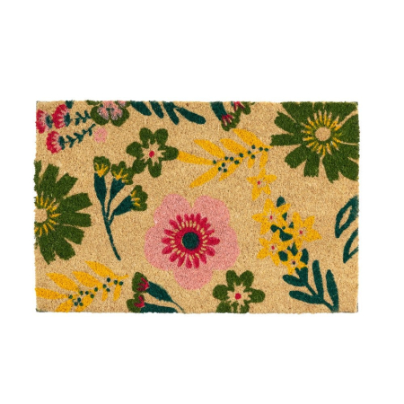 Covorase Intrare - Covoraș din fibră de cocos cu flori colorate pe tot câmpul
