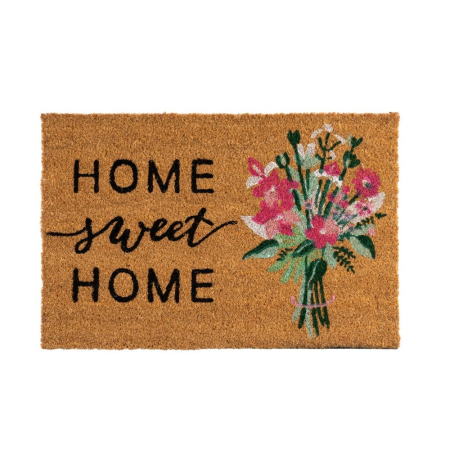 Covorase Intrare - Covoraș din fibră de cocos cu Home Sweet Home și buchet roz
