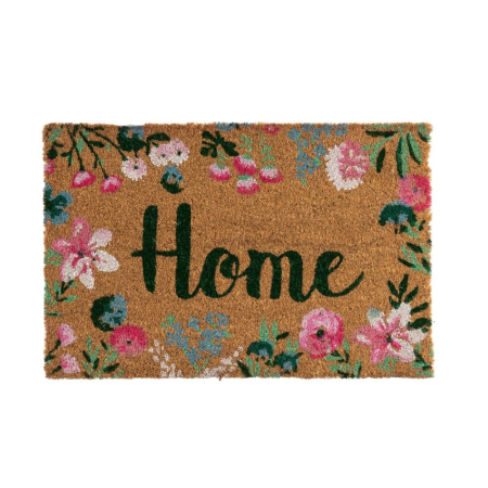 Covorase Intrare - Covoraș din fibră de cocos cu Home verde și bordură florală