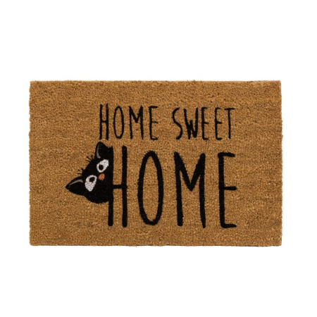 Stil de design - Covoraș din fibră de cocos cu pisică neagră și Home Sweet Home