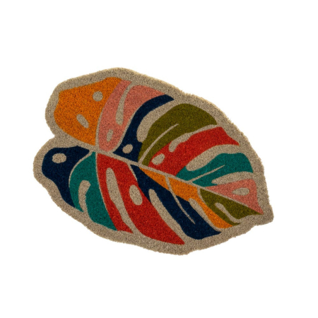 Covorase Intrare - Covoraș în formă de frunză de monstera cu nervuri multicolore, din cocos