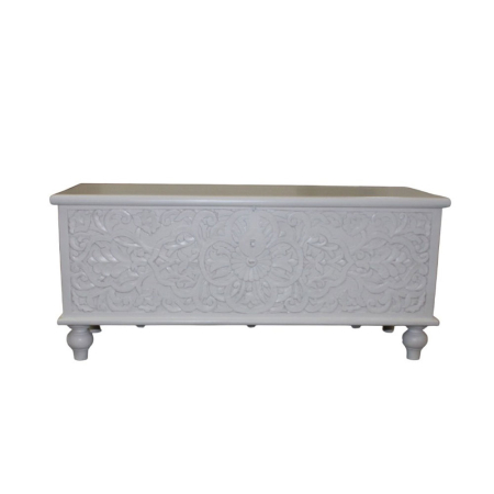 Cufere si valize decorative - Cufăr de depozitare din lemn de mango alb cu model floral