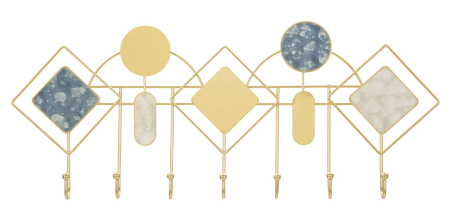 Cuiere - Cuier de perete decorativ metal auriu cu forme geometrice si accente albastre