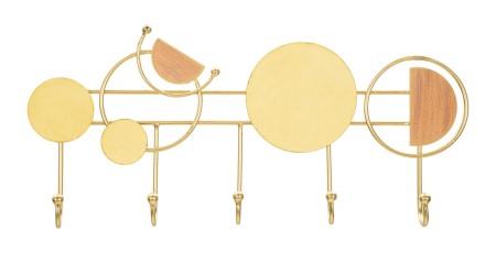 Mobilier - Cuier de perete din metal auriu cu accente din lemn design geometric