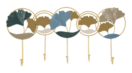 Cuiere - Cuier de perete decorativ metal auriu cu frunze ginkgo multicolore