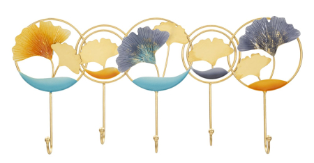 Cuiere - Cuier de perete decorativ metal auriu cu frunze stilizate multicolore