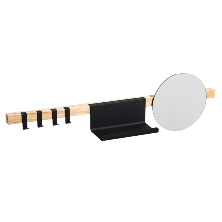 Oglinzi decorative - Cuier de perete din lemn natural cu agățători, poliță și oglindă