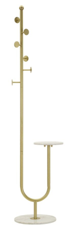 Cuiere - Cuier de podea metal auriu cu poliță laterală și bază marmură