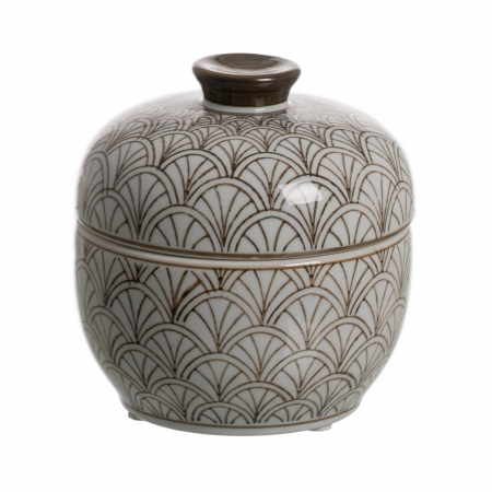 Cufere si valize decorative - Cutie portelan alb-maro pentru decor si organizare|Accesorii ceramice pentru decor natural