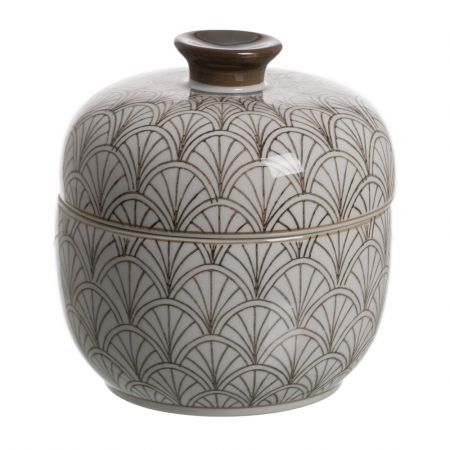 Cutii decorative - Cutie portelan geometrica alb-maro pentru decor modern|Accesorii elegante pentru organizare practica
