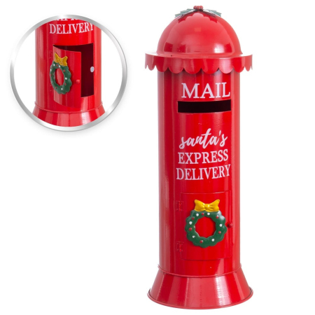 Craciun - Cutie poștală înaltă roșie cu margine ondulată și inscripția Mail Santa Express Delivery pentru scrisori