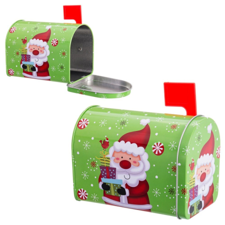 Obiecte decorative in Stil Festiv - Cutie poștală mică verde cu Moș Crăciun și steag roșu ridicat pentru bilețele de sărbători și dulciuri