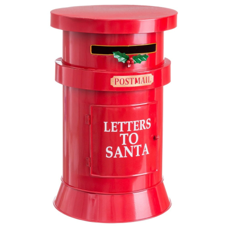 Craciun - Cutie poștală rotundă roșie de tip stradal clasic cu plăcuță Postmail și inscripția Letters to Santa