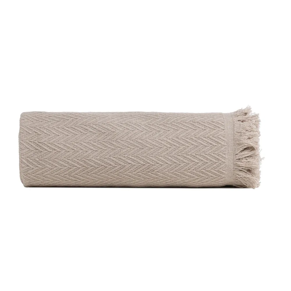 Textile - Cuvertura bej bumbac cu franjuri | Cuverturi naturale