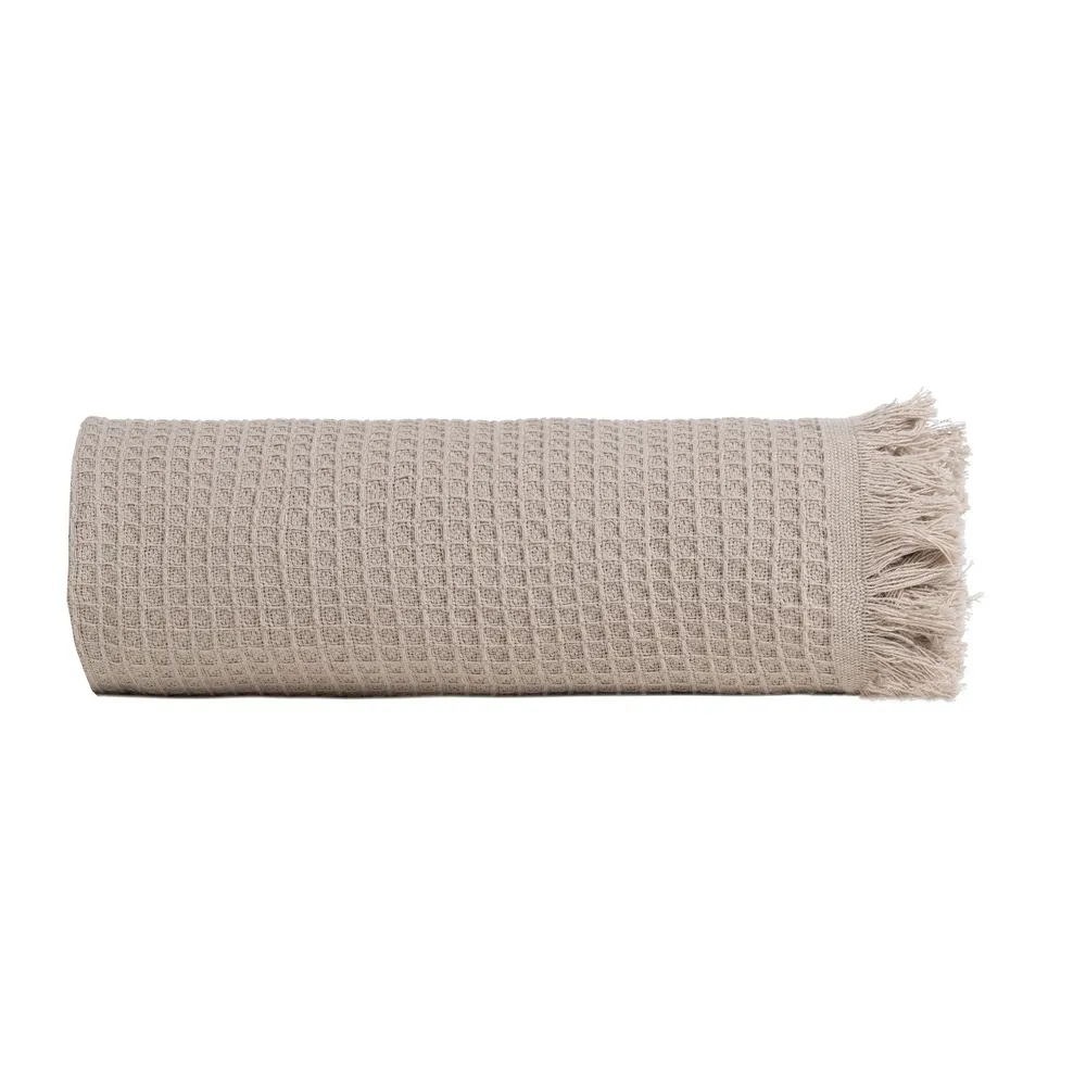 Textile - Cuvertura mare bej bumbac tesatura fagure | Cuverturi luxoase