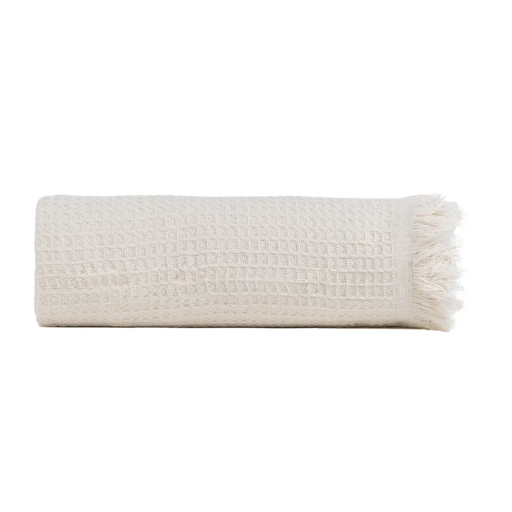 Textile - Cuvertura mare crem bumbac tesatura fagure | Cuverturi rafinate