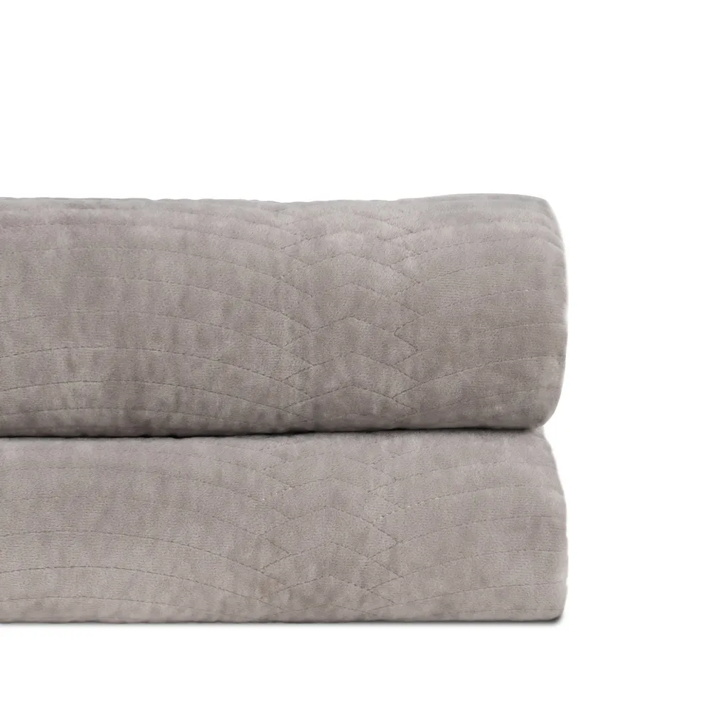Textile - Cuvertura catifea gri pat mare | Cuverturi confortabile