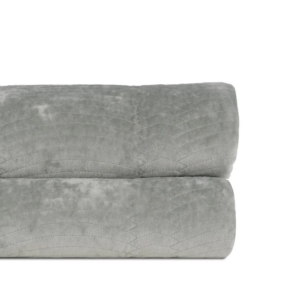 Textile - Cuvertura catifea gri verzui pat mare | Cuverturi de calitate