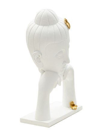 Statueta Buddha alb cu frunze decorative - CreativDeco.ro   [1]