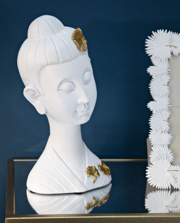 Cap Buddha alb cu frunze aurii - CreativDeco.ro   [5]