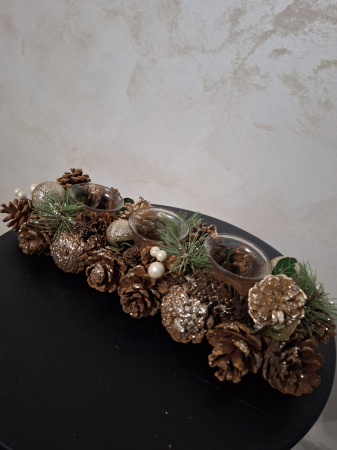 Suport Lumanari Craciun CreativDeco - Decor cu Conuri de Brad Aurii [2]