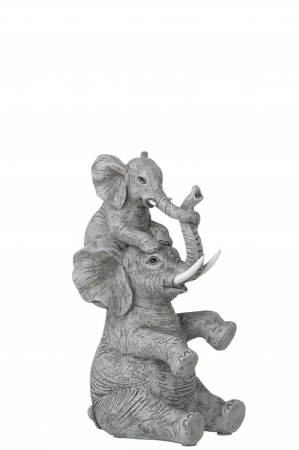 Obiecte decorative copii - Decoratiune elefant cu pui, policompozit, gri