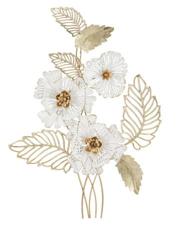 Decoratiuni perete - Decorațiune perete elegantă cu flori albe și frunze aurii - CreativDeco