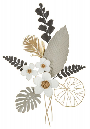 Decoratiuni perete - Decorațiune perete Glam cu flori albe și frunze aurii - CreativDeco