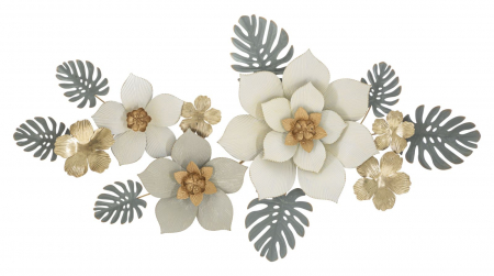 Decoratiuni metalice - Decoratiune Perete Metalica Flori Frunze Alb Auriu CreativDeco - Modernitate si Stil