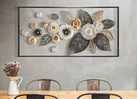 Decoratiune metalica perete cu flori Frame Plus, multicolora [1]