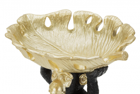 Decoratiune Monkey cu platou, rasina, negru/auriu [3]