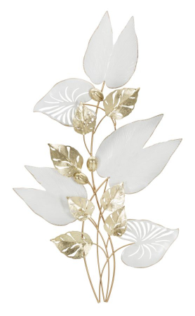 Decoratiuni perete - Decoratiune perete Branch Leaves, metal, auriu alb
