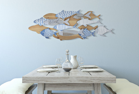 Decoratiune perete Fish sea, fier MDF, albastru [1]