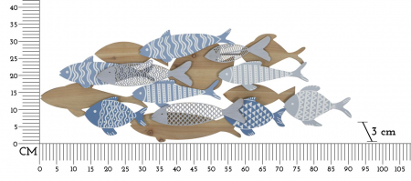 Decoratiune perete Fish sea, fier MDF, albastru [2]