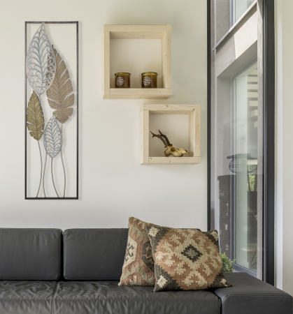 Decor perete metalic frunze palmier bej-argintiu [1]