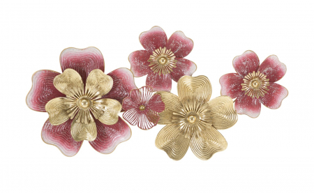 Decoratiuni perete - Decoratiune perete metalica roz aurie cu flori, Lobi, CreativDeco.ro