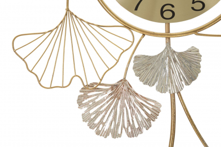 Decoratiune perete metalica alb aurie cu ceas Leavy [3]