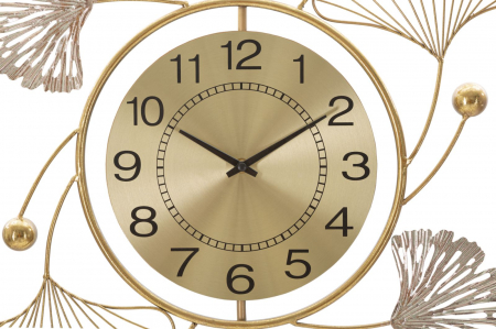 Decoratiune perete metalica alb aurie cu ceas Leavy [2]