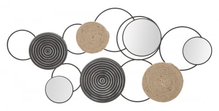 Decoratiune perete Triby, fier oglinzi, negru/natural