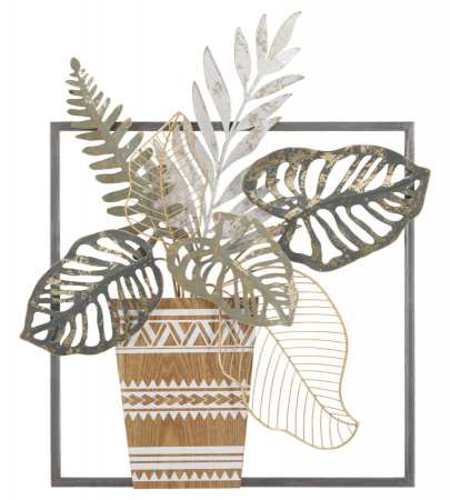 Decoratiune perete Vaza, fier/lemn, multicolor
