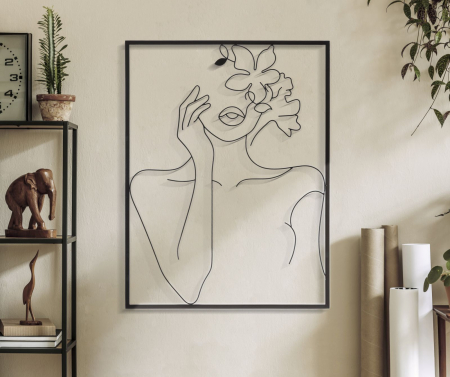 Decoratiune perete Woman with flowers, metal negru - creativdeco.ro [1]