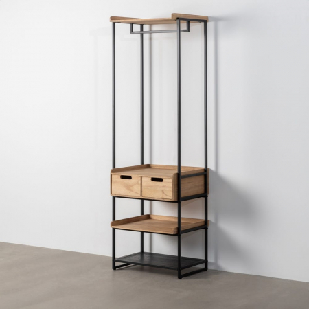 Dressing deschis natural-negru din MDF și metal cu sertare și rafturi [1]