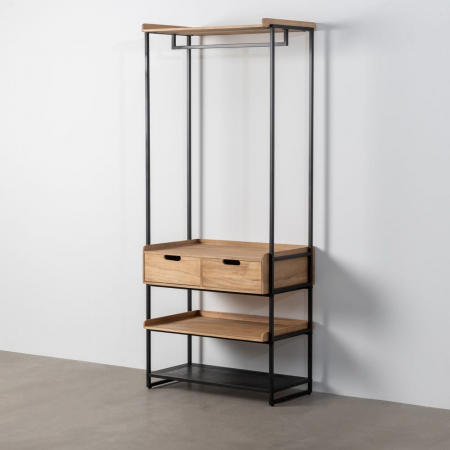 Dressing deschis natural-negru din MDF și metal cu sertare și rafturi [1]