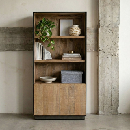 Ohio - Dulap din lemn de mango cu rafturi deschise și structură metalică