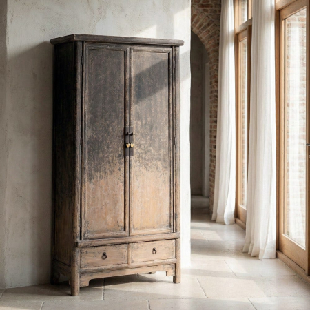 Dulap din lemn de pin reciclat cu design rustic finisaj patinat